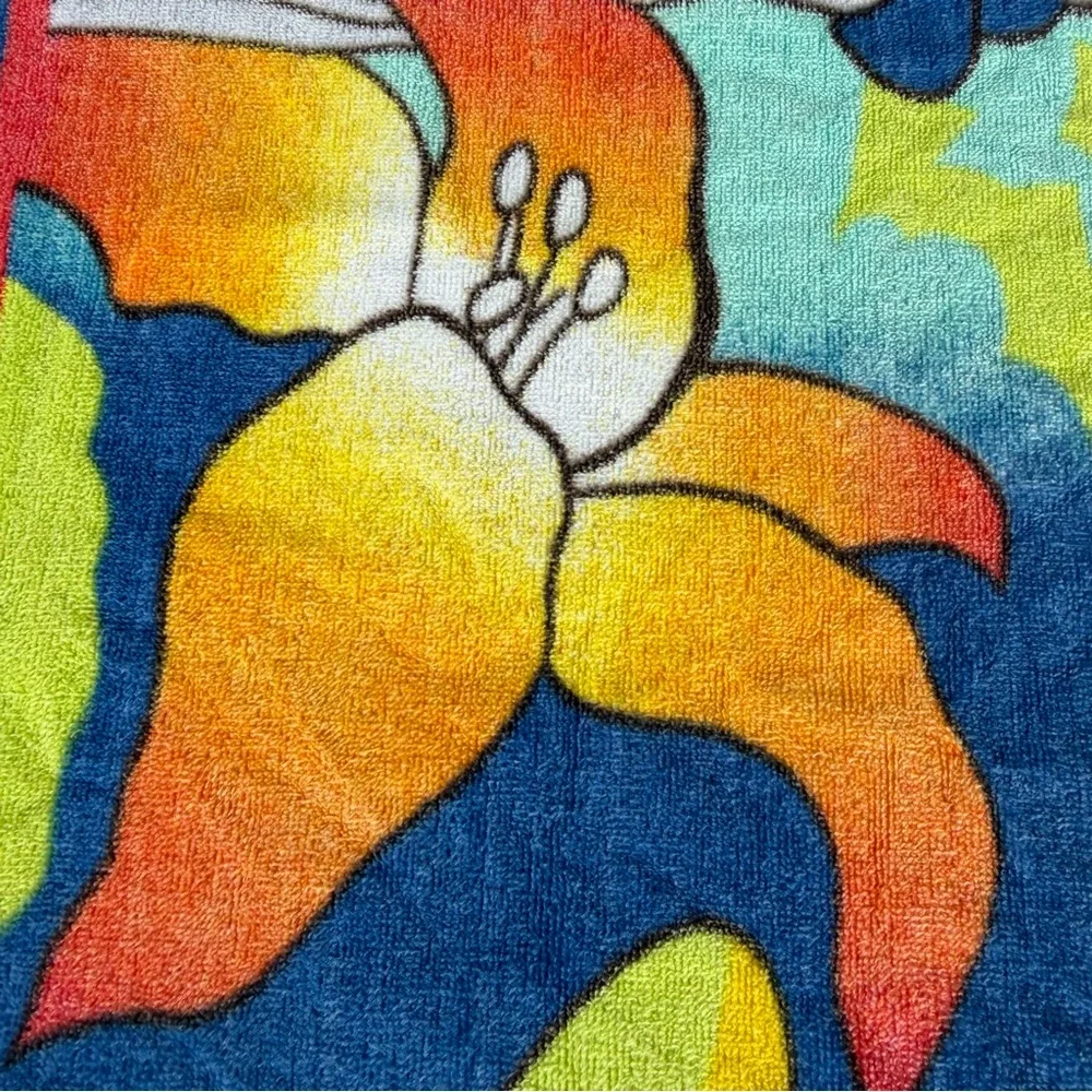 Vintage Cecil Saydah Tropical Parrot Beach Pool Towel Bright Colorful 30x59 GUC